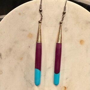 Elegant Sterling Silver, Turquoise and Purple Jade Earrings